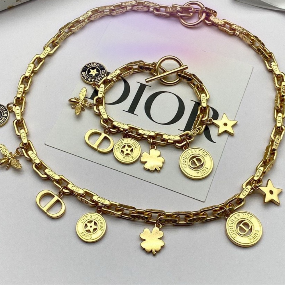 Women Gold Charm Bracelet and necklace